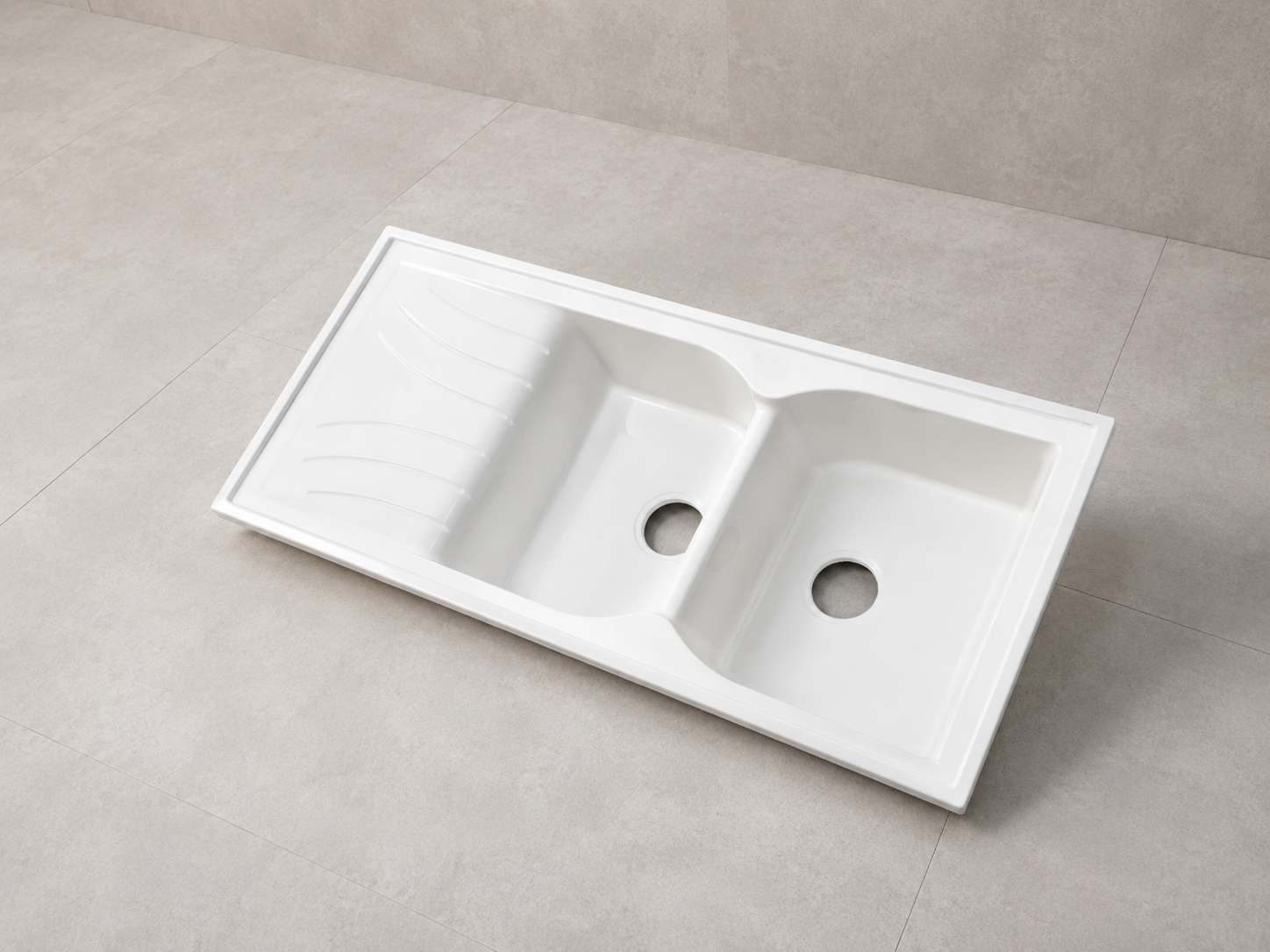 Lavapjatë kuzhine Sanitec Granit-Classic 329 e bardhë me 1.5 vaskë dhe kullues - Figura 2