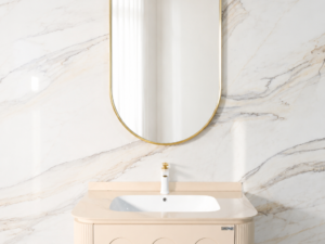 Mobilje banjoje Luce Italy beige me lavaman dhe pasqyrë ovale