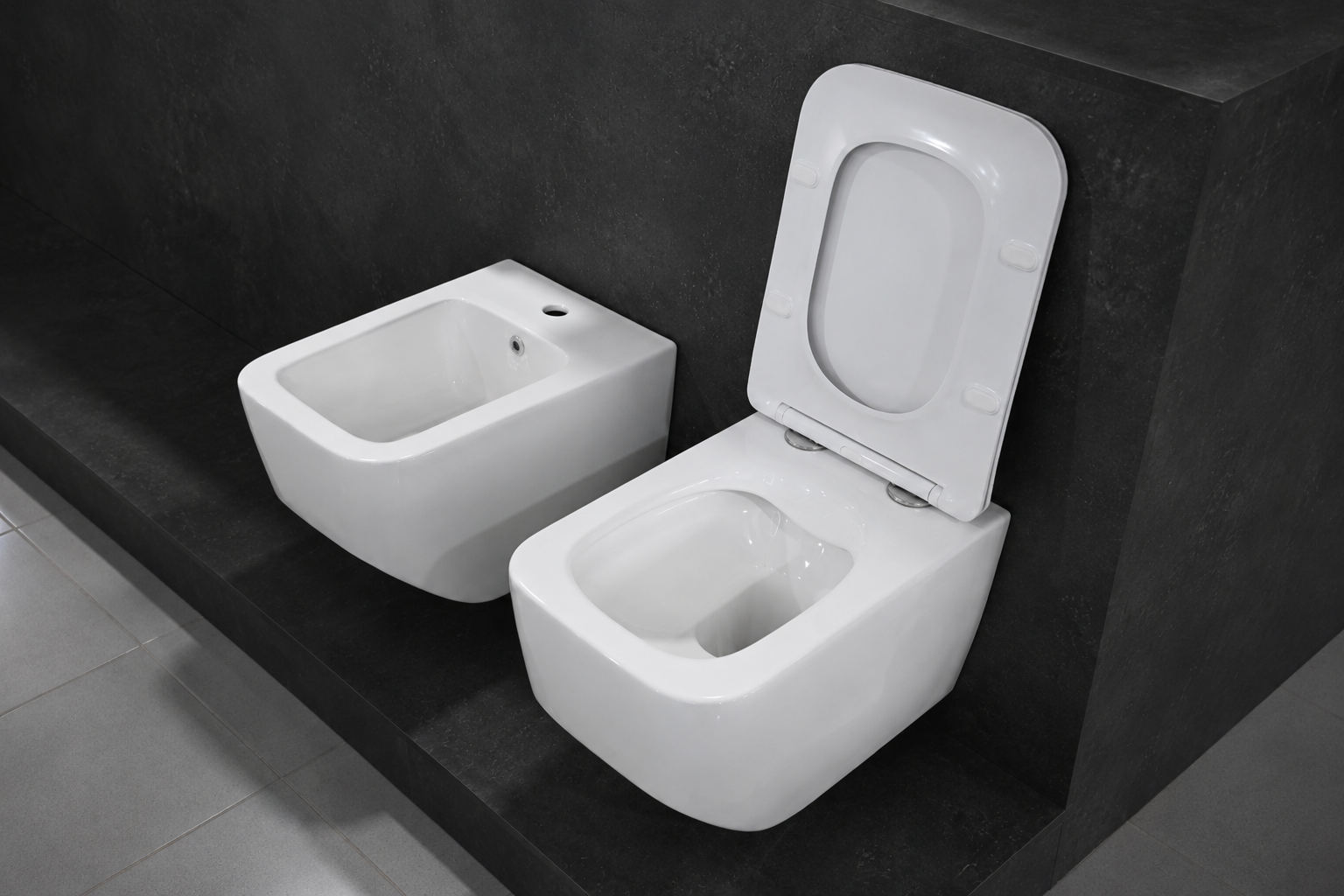 Set WC dhe bide sospeso i bardhë me kapak - Figura 3
