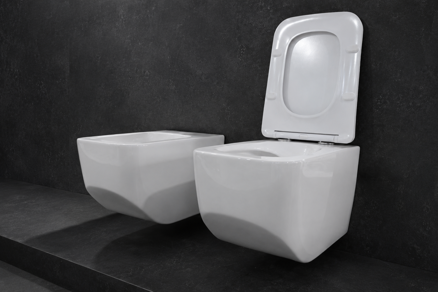 Set WC dhe bide sospeso i bardhë me kapak - Figura 4