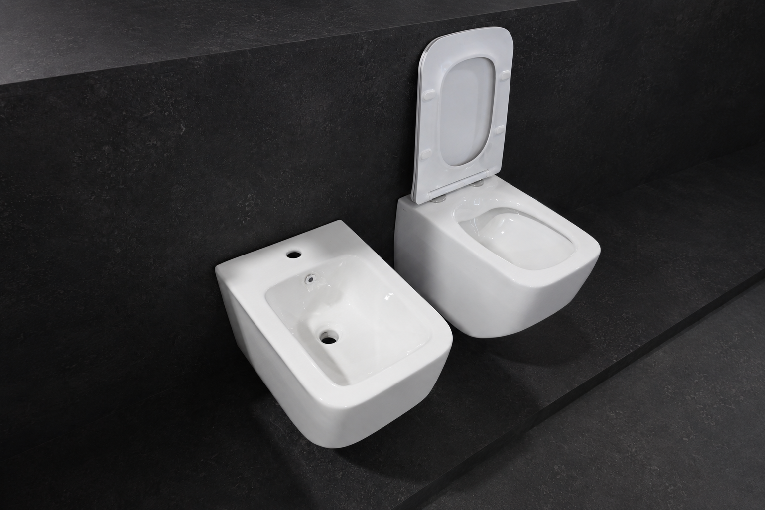 Set WC dhe bide sospeso i bardhë me kapak - Figura 5