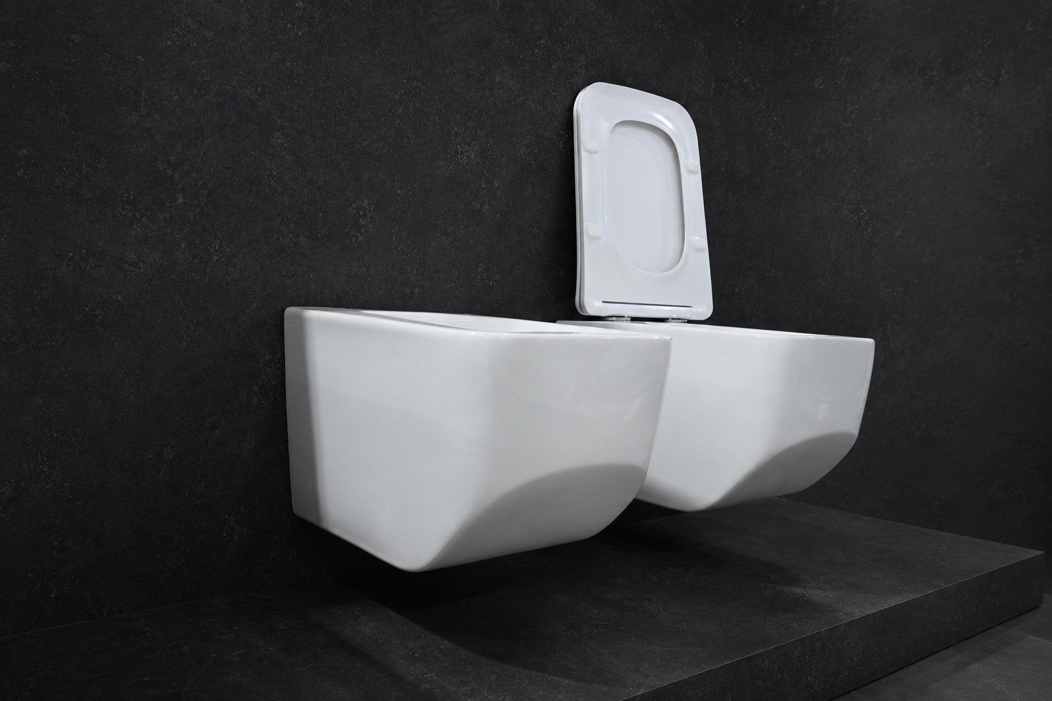 Set WC dhe bide sospeso i bardhë me kapak - Figura 6