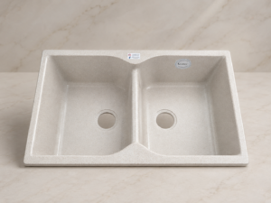 Lavapjatë kuzhine Sanitec Classic 312 Granite Beige me 2 vaska