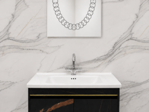Mobilje banjoje Black Gold Marble me lavaman dhe pasqyrë